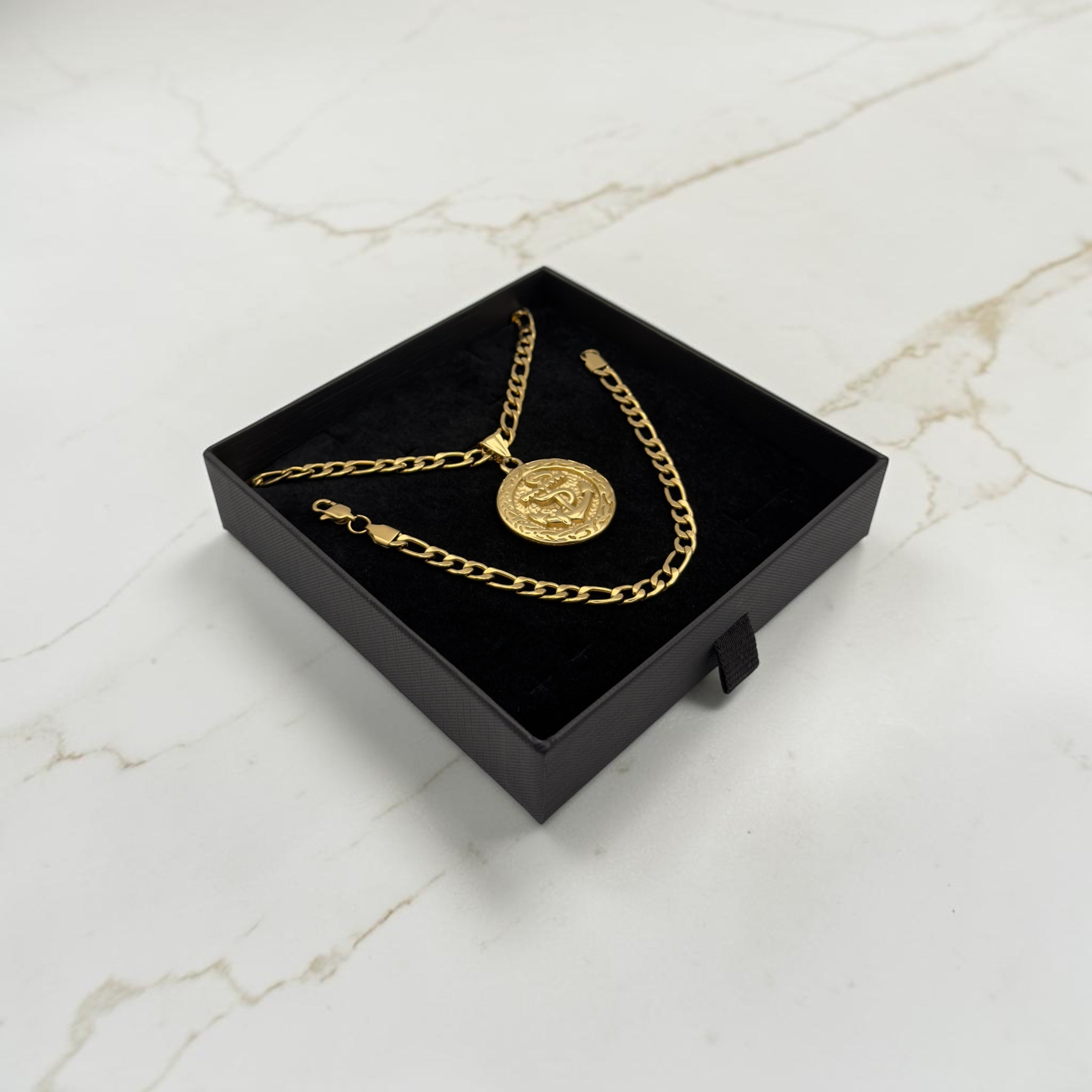ENSEMBLE FIGARO 6 MM + PENDENTIF ANCRE