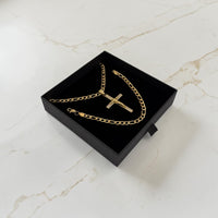 ENSEMBLE FIGARO 6 MM + PENDENTIF CROIX CRISTO | ZIRCONS