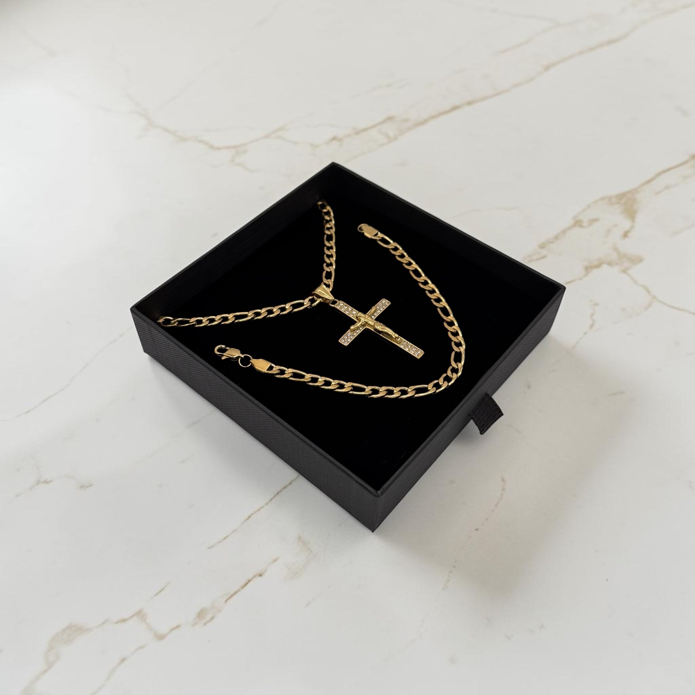 ENSEMBLE FIGARO 6 MM + PENDENTIF CROIX CRISTO | ZIRCONS