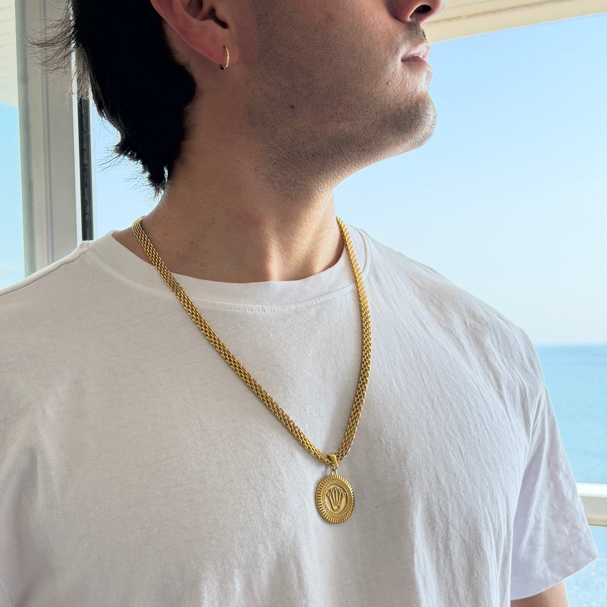 CHAÎNE MAILLE ROYALE 6 MM + PENDENTIF COURONNE