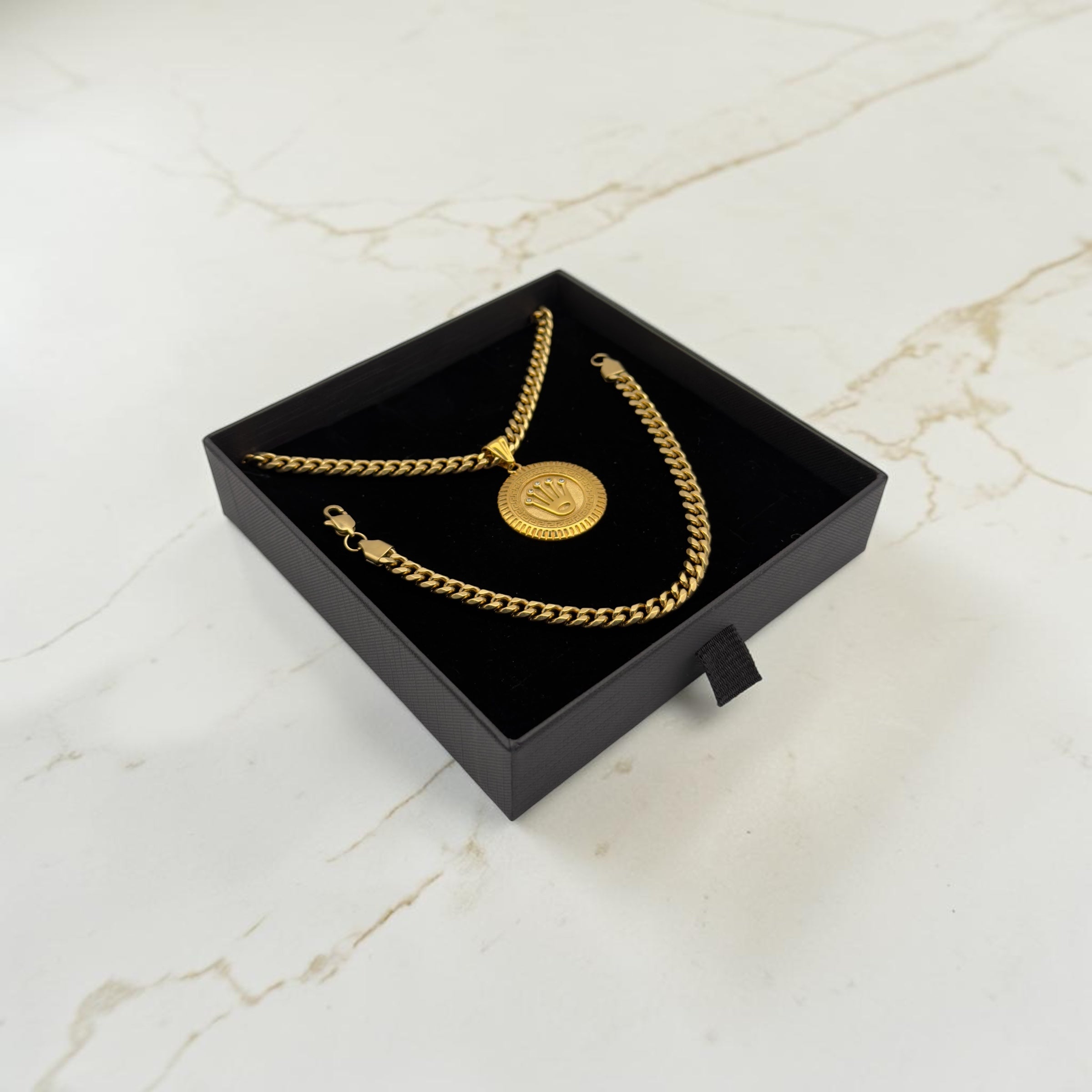 ENSEMBLE CUBAIN 6 MM + PENDENTIF COURONNE