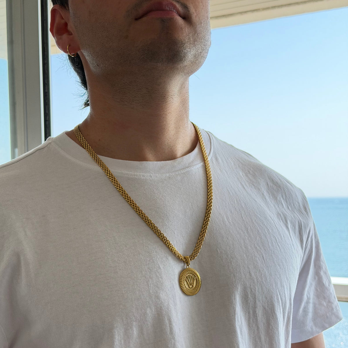 CHAÎNE MAILLE ROYALE 6 MM + PENDENTIF COURONNE