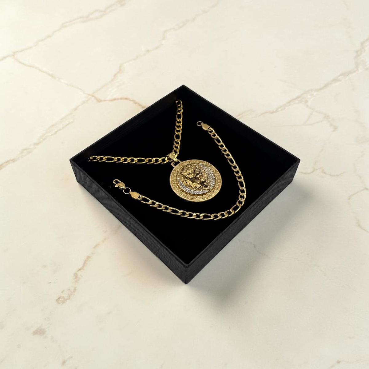 ENSEMBLE FIGARO 6 MM + PENDENTIF LION | ZIRCONS