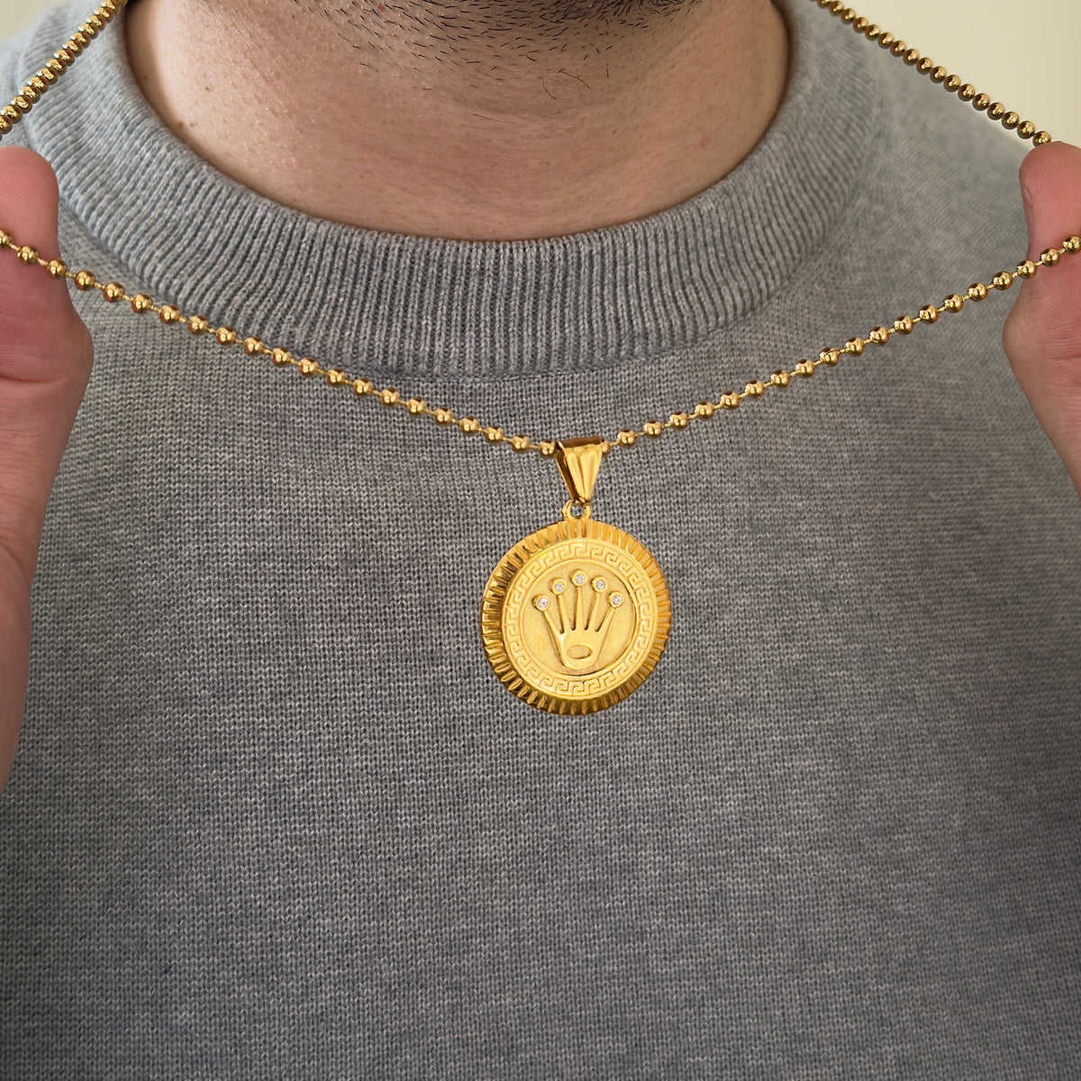 CHAÎNE MILITAIRE + PENDENTIF COURONNE