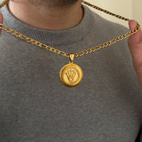CHAÎNE FIGARO + PENDENTIF COURONNE