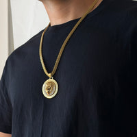 CHAÎNE MAILLE ROYALE 6 MM + PENDENTIF LION | ZIRCONS