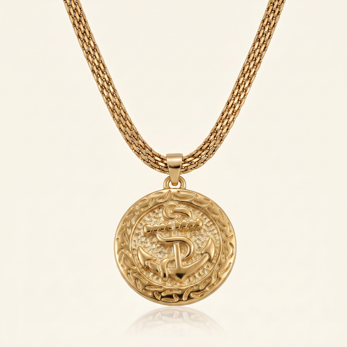 CHAÎNE MAILLE ROYALE 6 MM + PENDENTIF ANCRE