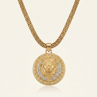 CHAÎNE MAILLE ROYALE 6 MM + PENDENTIF LION | ZIRCONS