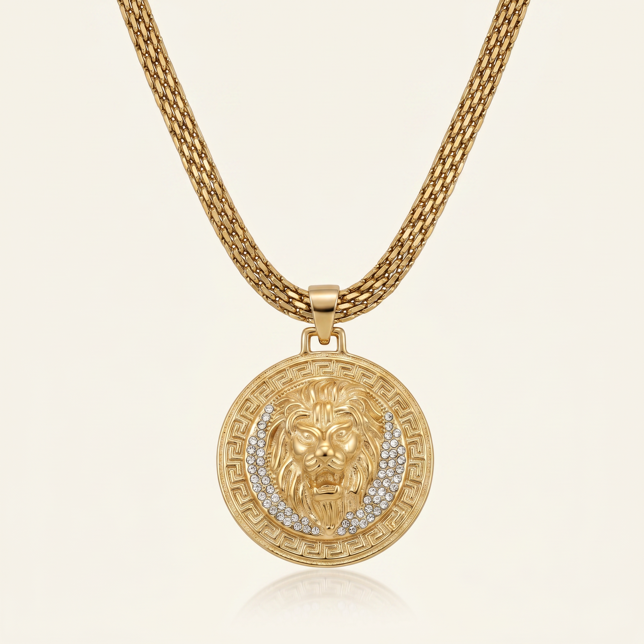 CHAÎNE MAILLE ROYALE 6 MM + PENDENTIF LION | ZIRCONS