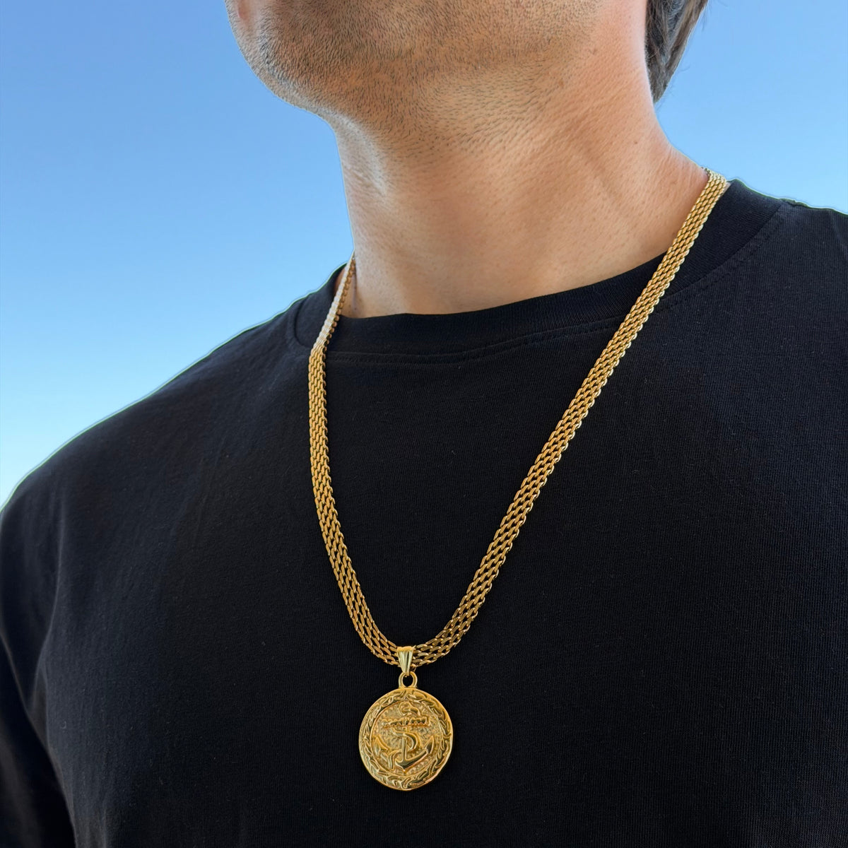 CHAÎNE MAILLE ROYALE 6 MM + PENDENTIF ANCRE
