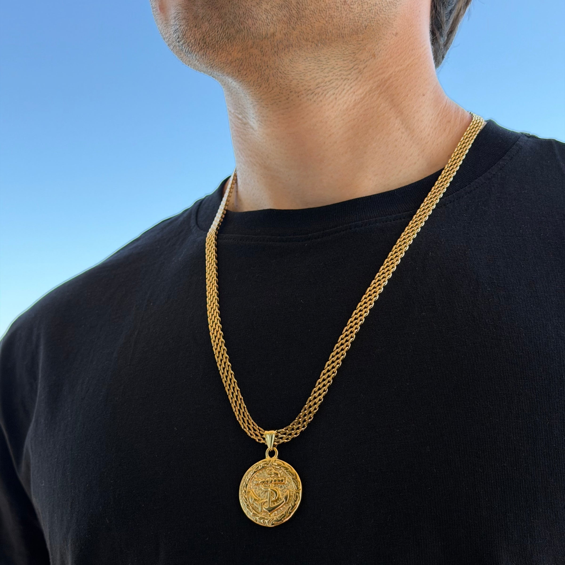 CHAÎNE MAILLE ROYALE 6 MM + PENDENTIF ANCRE