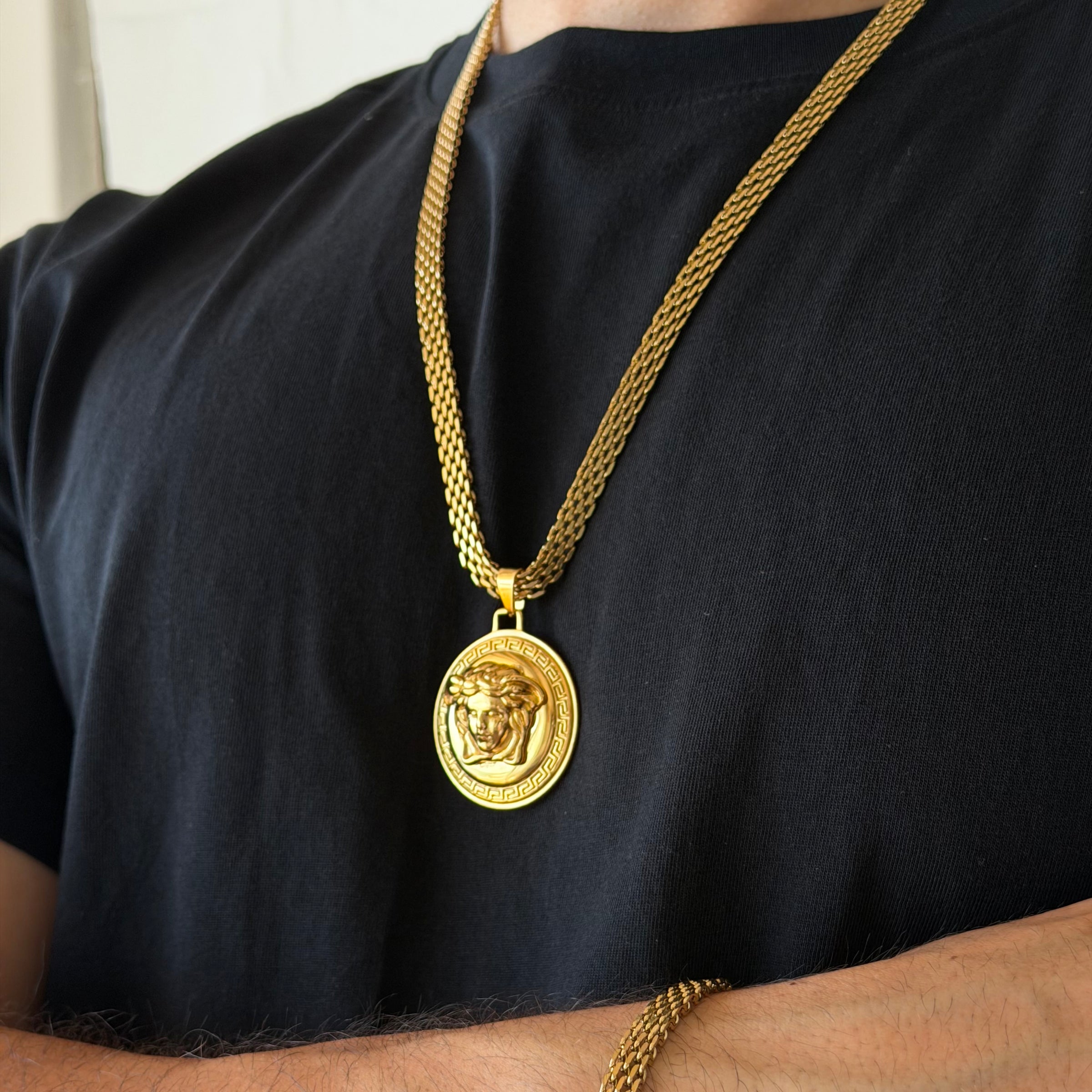 CHAÎNE MAILLE ROYALE 6 MM + PENDENTIF MEDUSA GRECA