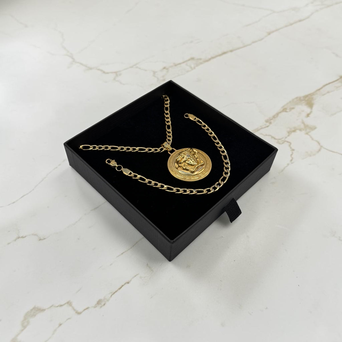 ENSEMBLE FIGARO 6 MM + PENDENTIF MEDUSA GRECA