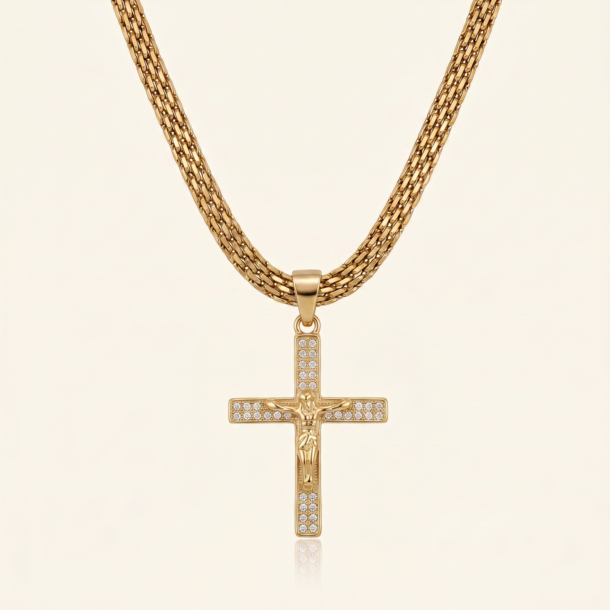 CHAÎNE MAILLE ROYALE 6 MM + PENDENTIF CROIX CRISTO | ZIRCONS