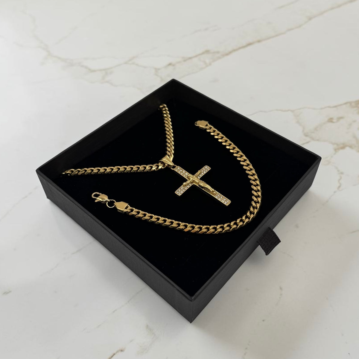 ENSEMBLE CUBAIN 6 MM + PENDENTIF CROIX CRISTO | ZIRCONS