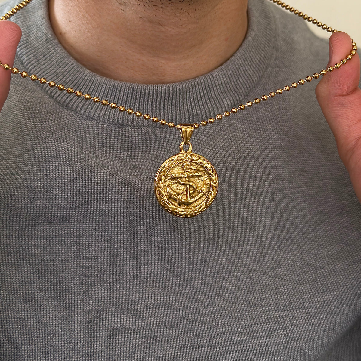 CHAÎNE MILITAIRE + PENDENTIF ANCRE