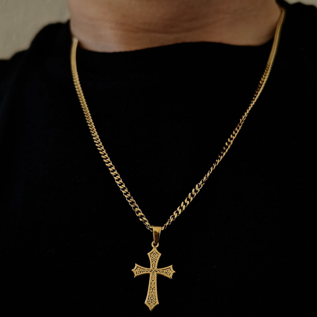 SET CHAÎNE CUBAIN 3MM + CROIX ORNÉE