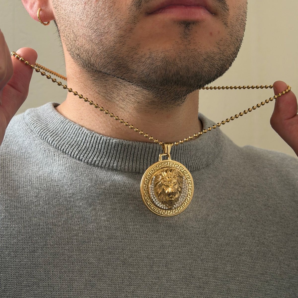 CHAÎNE MILITAIRE 3 MM + PENDENTIF LION | ZIRCONS