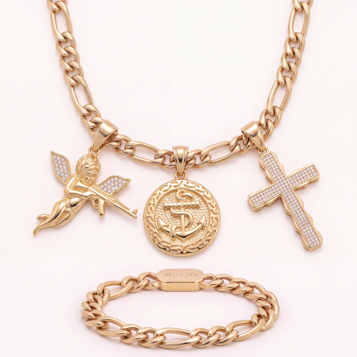 Ensemble Figaro 8mm + Pendentif Au Choix