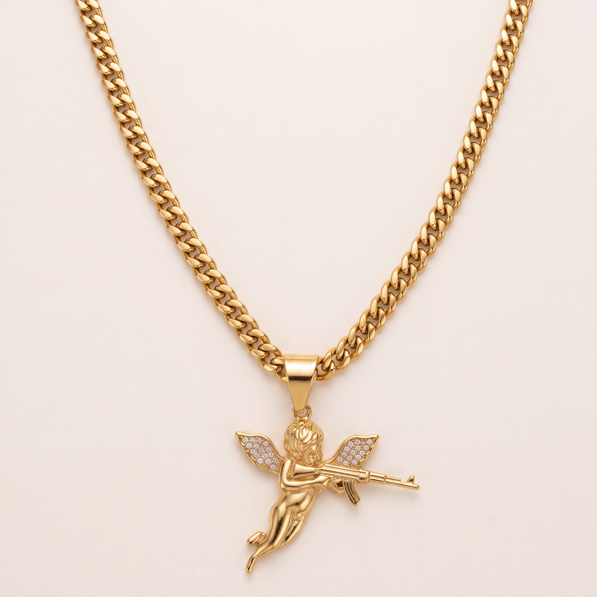 Chaîne Cubaine 6 mm + pendentif Ange