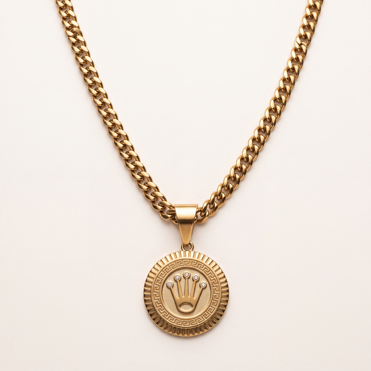Chaîne Cubaine 6 mm + pendentif Couronne