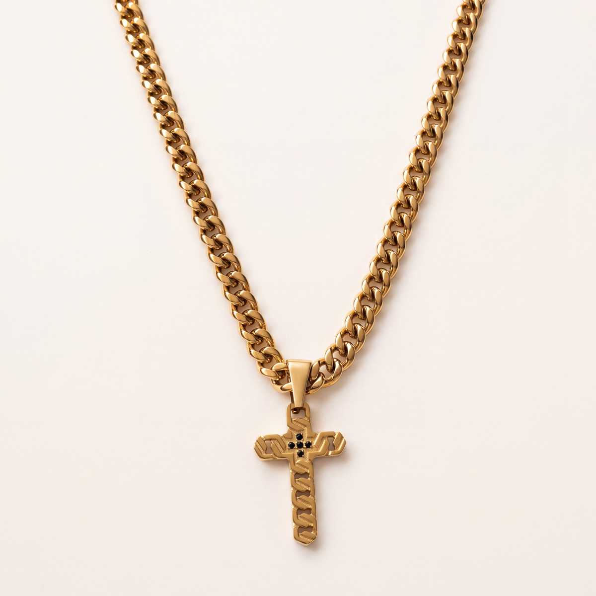 Chaîne Cubaine 6 mm + pendentif Croix Perpetua NUEJO