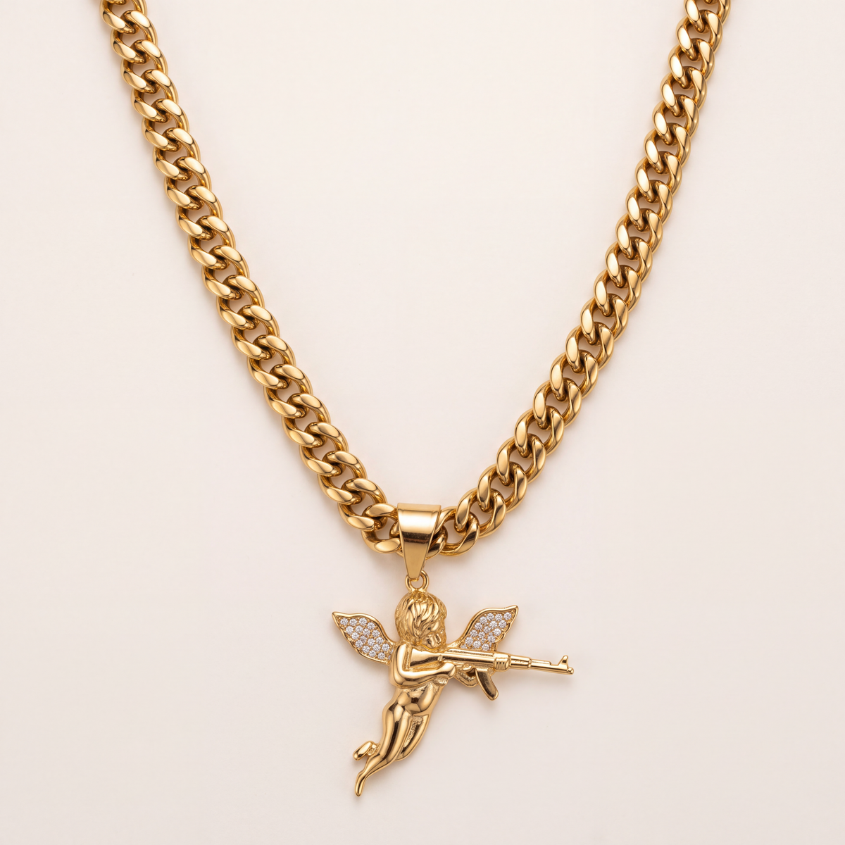 Chaîne Cubaine 9 mm + pendentif Ange