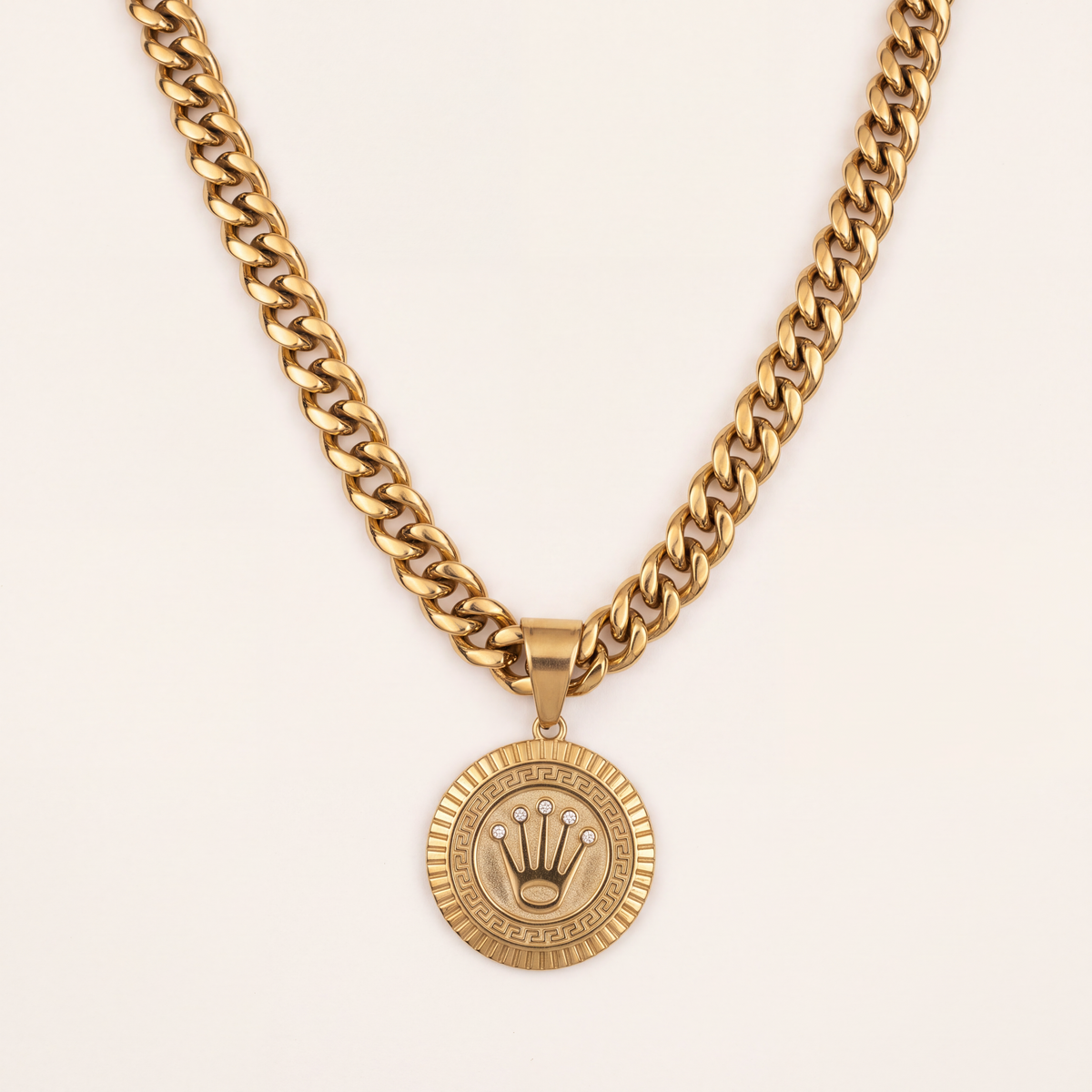 Chaîne Cubaine 9 mm + pendentif Couronne