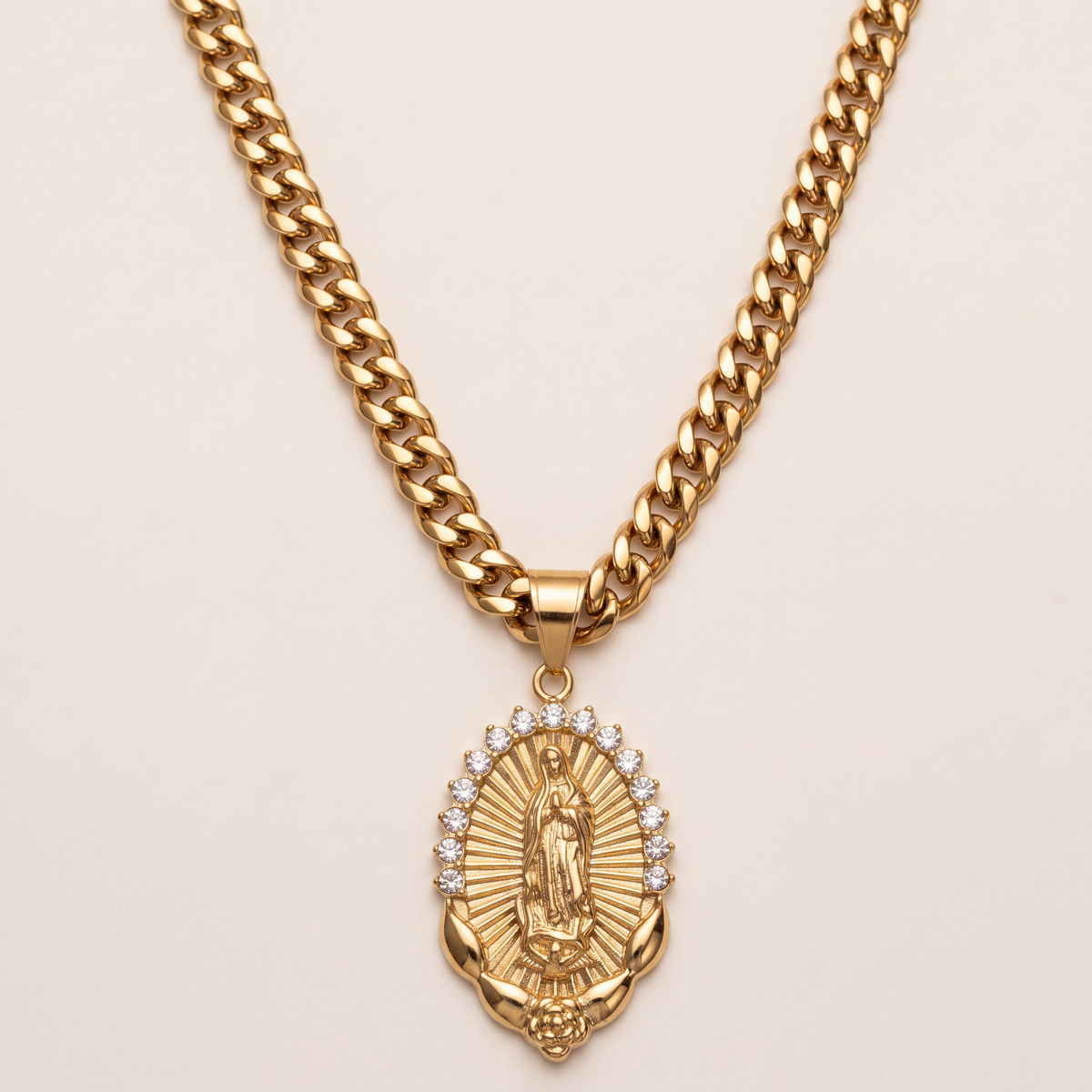 Chaîne Cubaine 9 mm + pendentif Vierge Marie