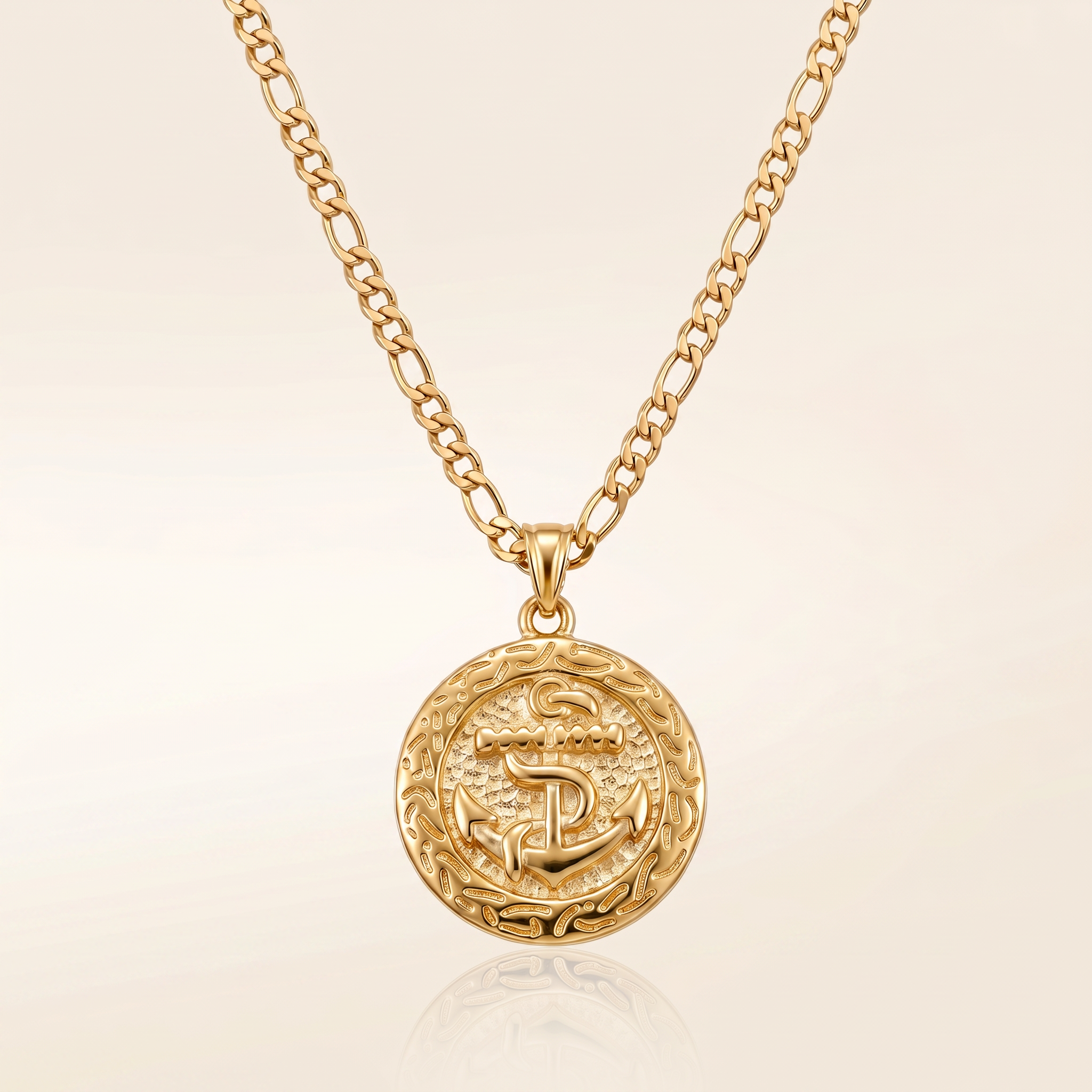 CHAÎNE FIGARO + PENDENTIF ANCRE