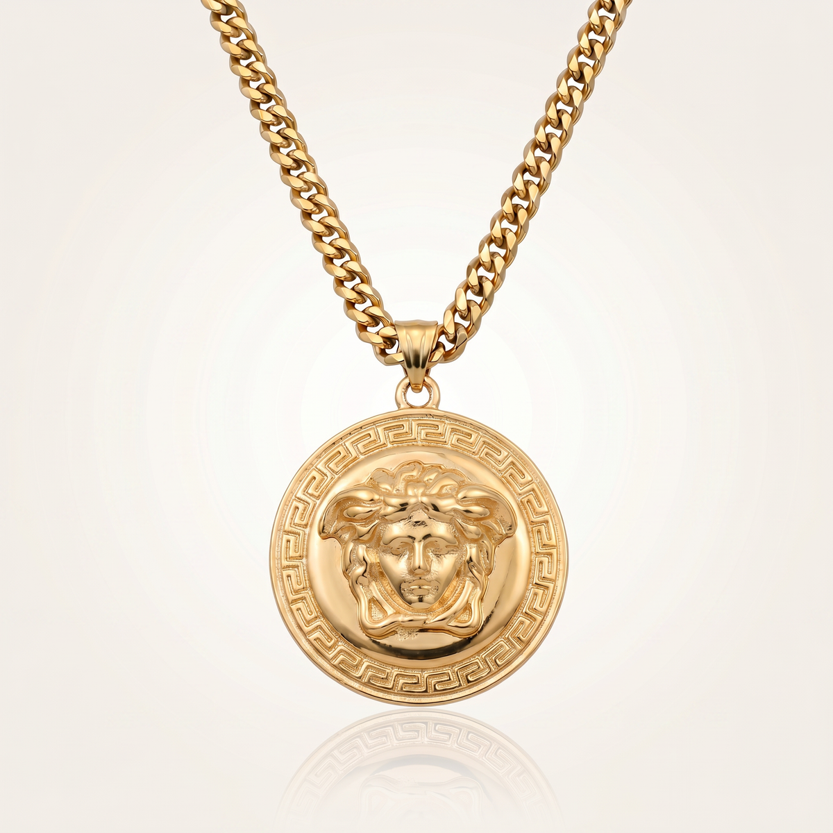 CHAÎNE CUBAINE 6 MM + PENDENTIF MEDUSA GRECA