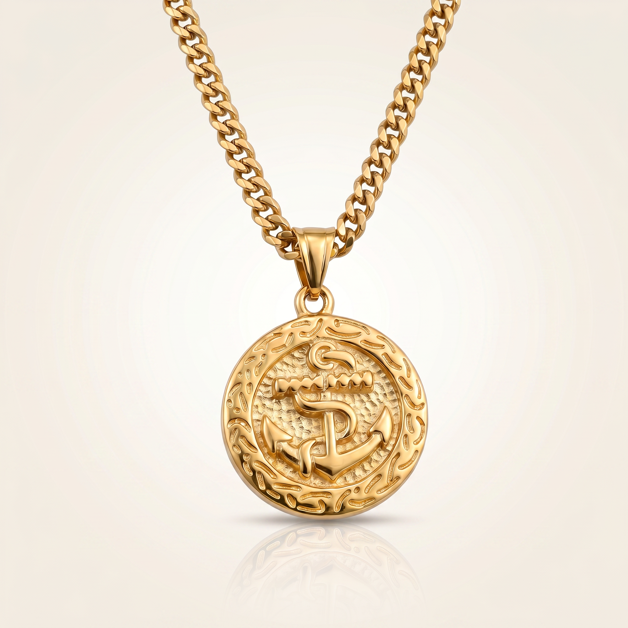 CHAÎNE CUBAINE 6 MM + PENDENTIF ANCRE