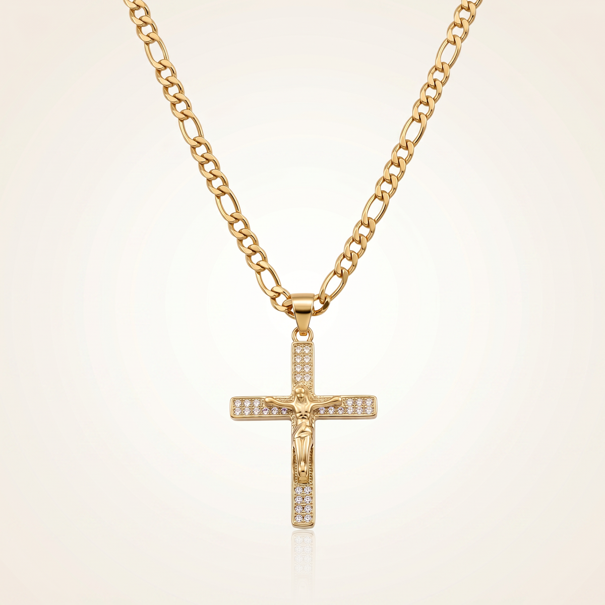 CHAÎNE FIGARO 6 MM + PENDENTIF CROIX CRISTO | ZIRCONS