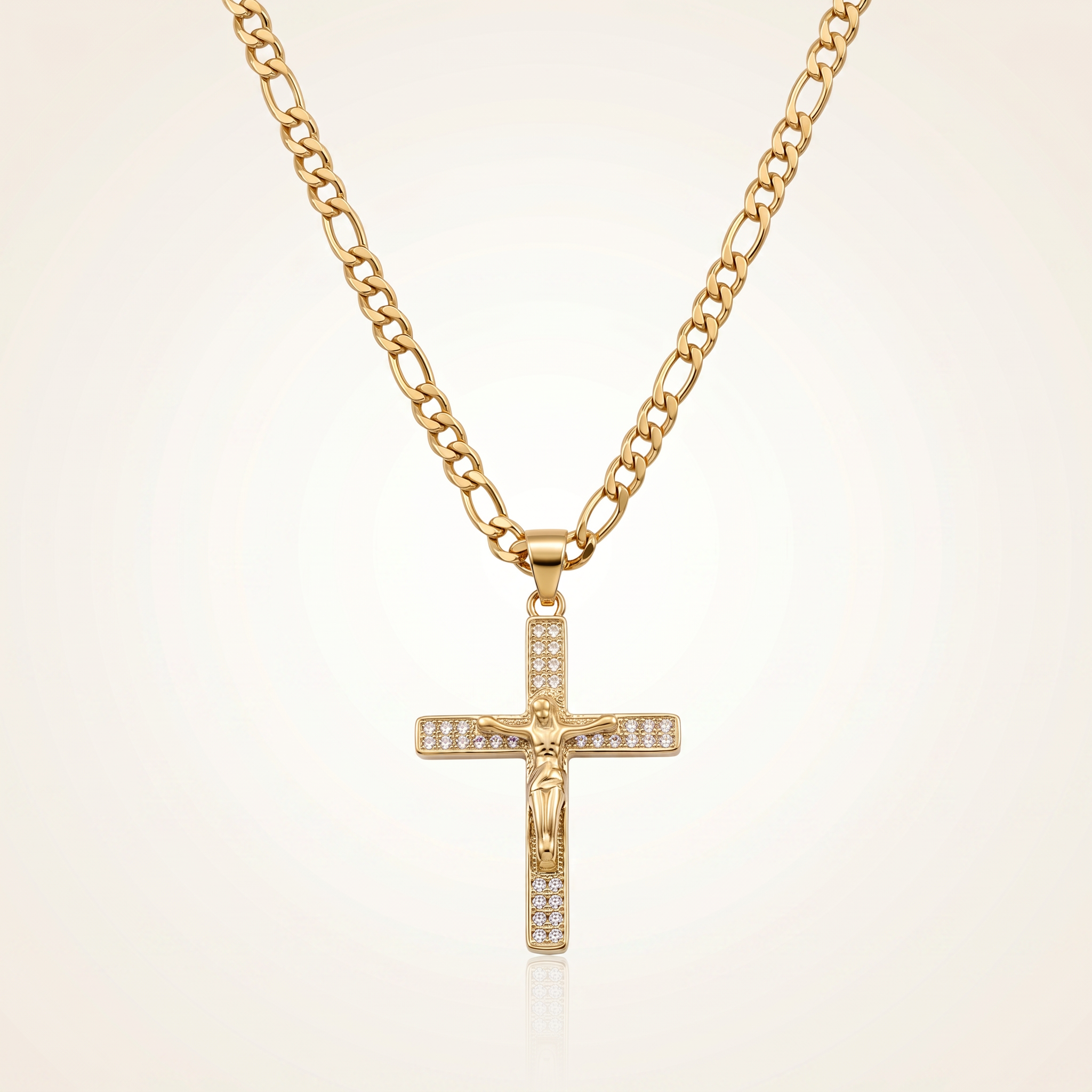 CHAÎNE FIGARO 6 MM + PENDENTIF CROIX CRISTO | ZIRCONS