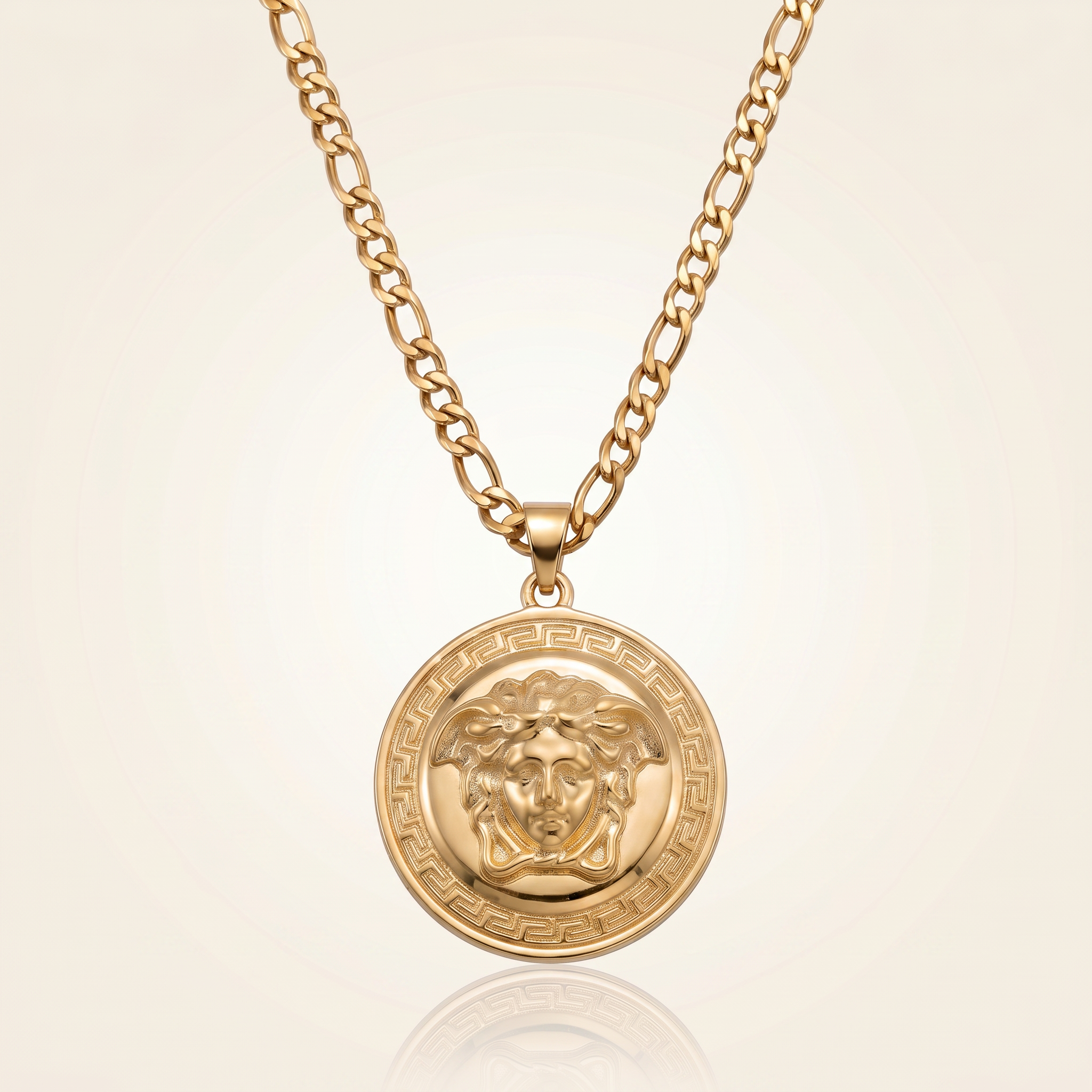 CHAÎNE FIGARO 6 MM + PENDENTIF MEDUSA GRECA