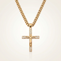 CHAÎNE CUBAINE 6 MM + PENDENTIF CROIX CRISTO | ZIRCONS