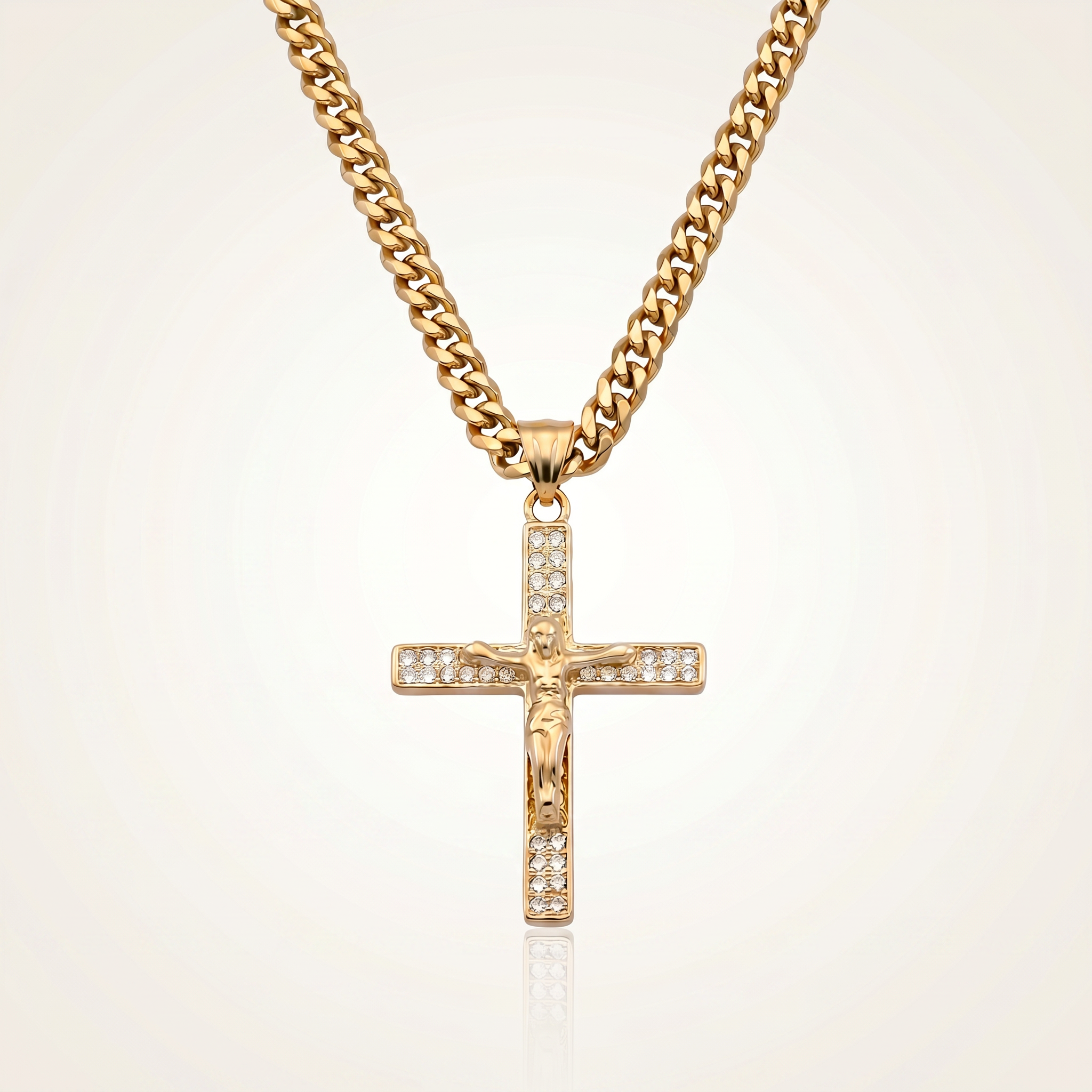 CHAÎNE CUBAINE 6 MM + PENDENTIF CROIX CRISTO | ZIRCONS
