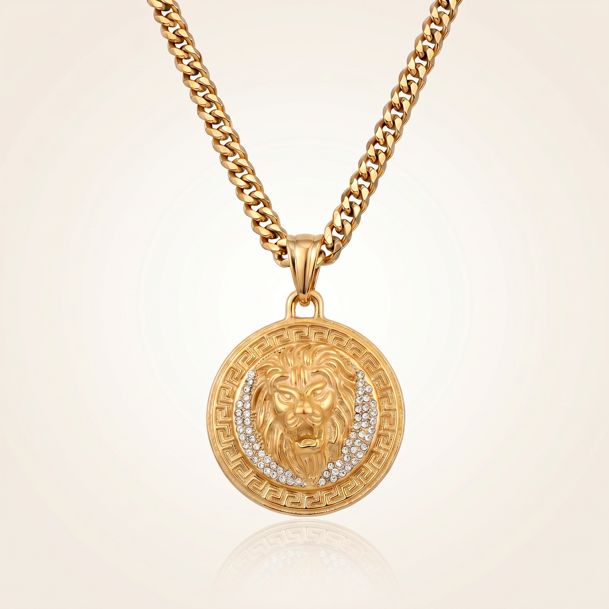 CHAÎNE CUBAINE 6 MM + PENDENTIF LION | ZIRCONS