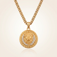 CHAÎNE CUBAINE 6 MM + PENDENTIF LION | ZIRCONS