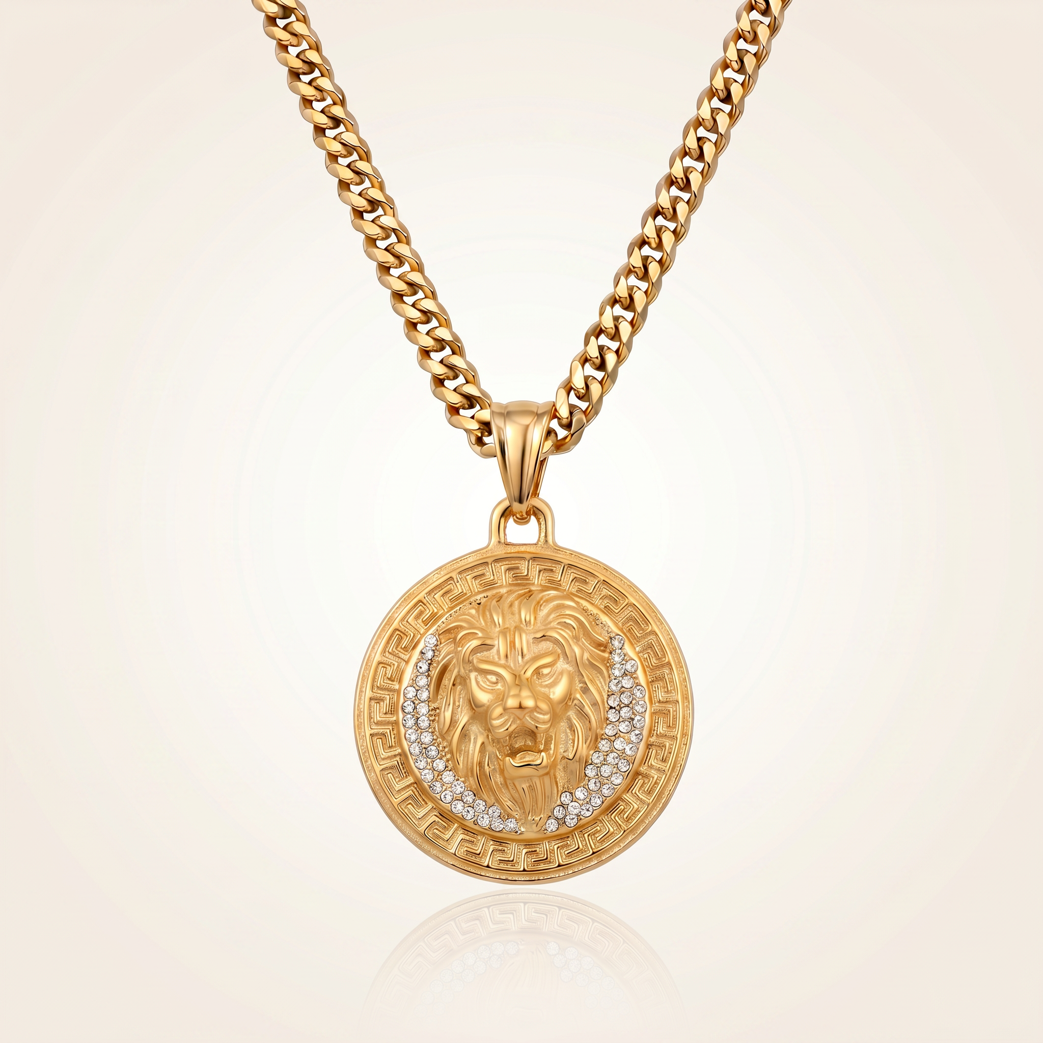 CHAÎNE CUBAINE 6 MM + PENDENTIF LION | ZIRCONS