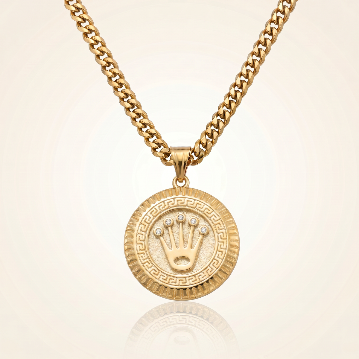 CHAÎNE CUBAINE 6 MM + PENDENTIF COURONNE