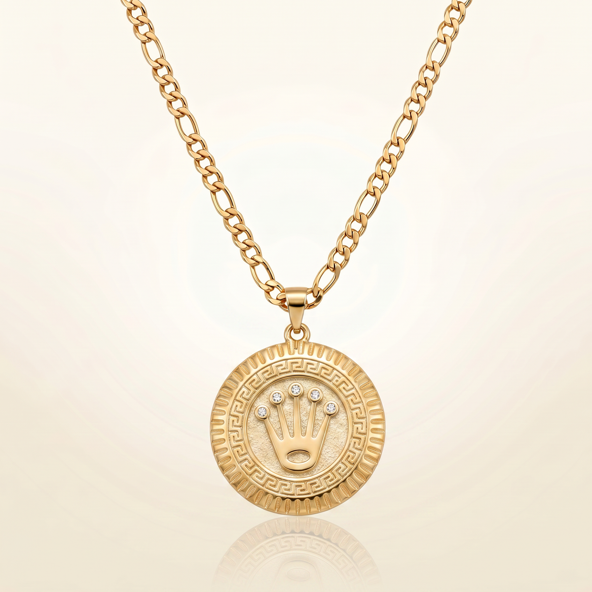 CHAÎNE FIGARO + PENDENTIF COURONNE