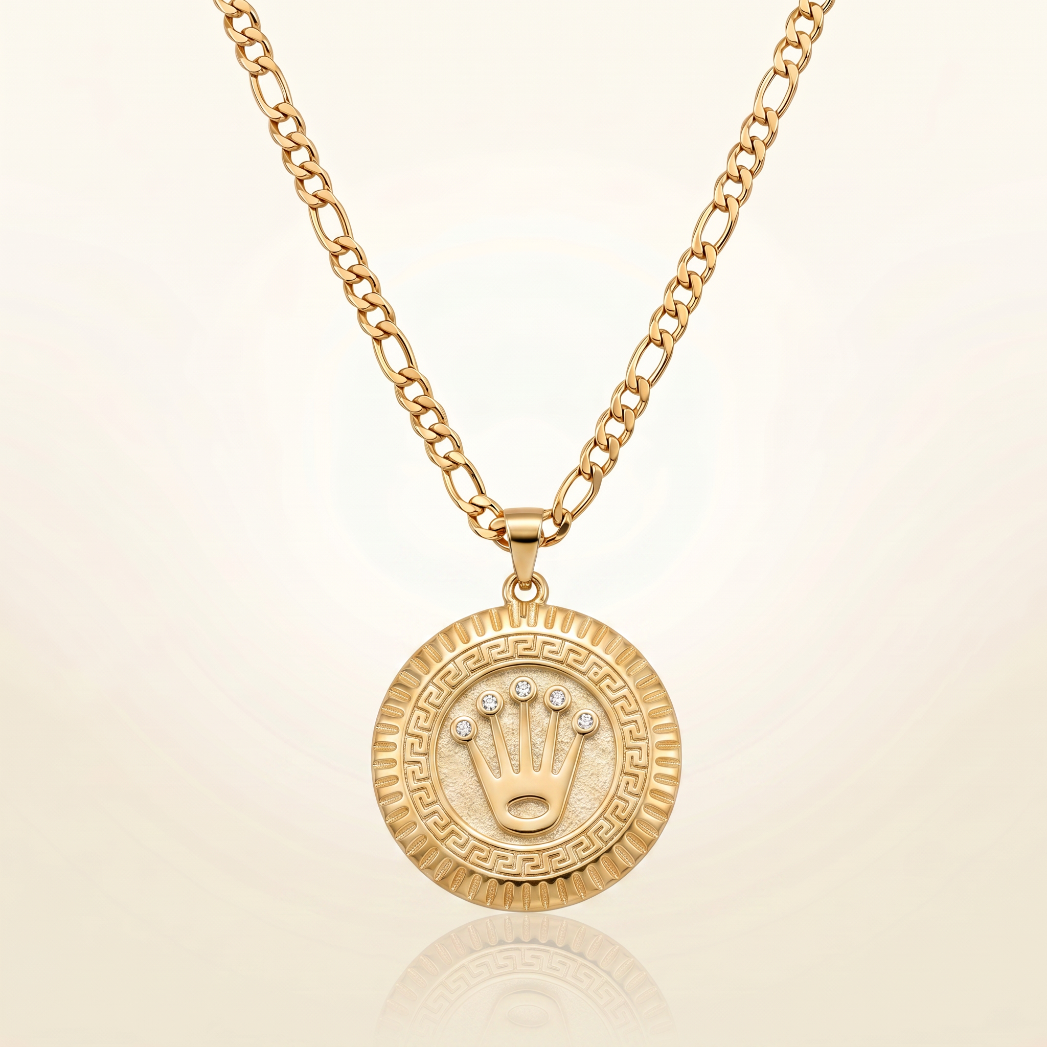 CHAÎNE FIGARO + PENDENTIF COURONNE
