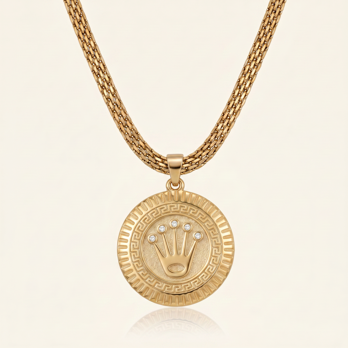 CHAÎNE MAILLE ROYALE 6 MM + PENDENTIF COURONNE