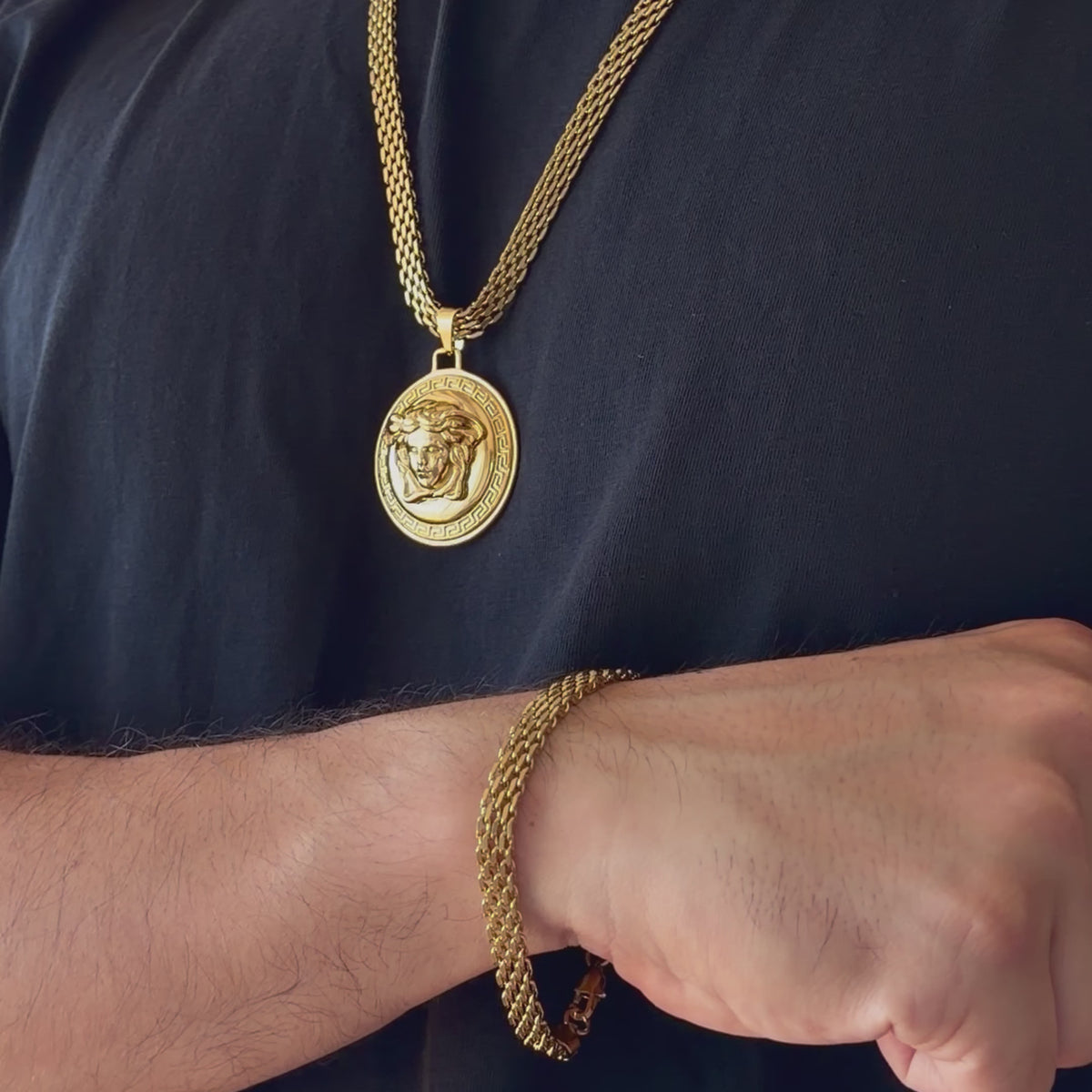 ENSEMBLE MAILLE ROYALE 6 MM + PENDENTIF MEDUSA GRECA