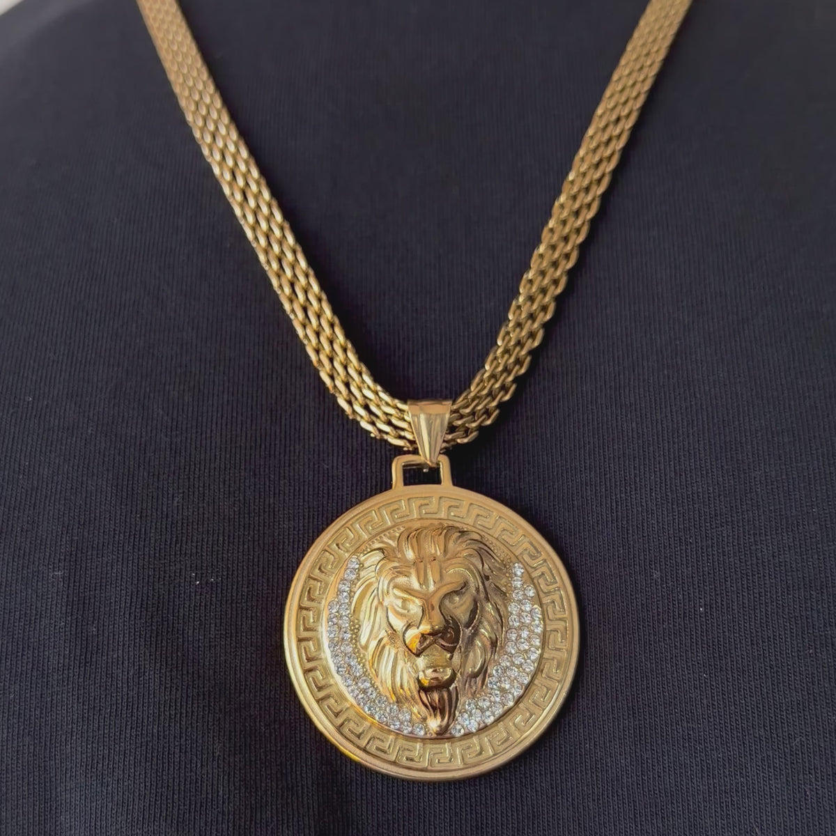 CHAÎNE MAILLE ROYALE 6 MM + PENDENTIF LION | ZIRCONS