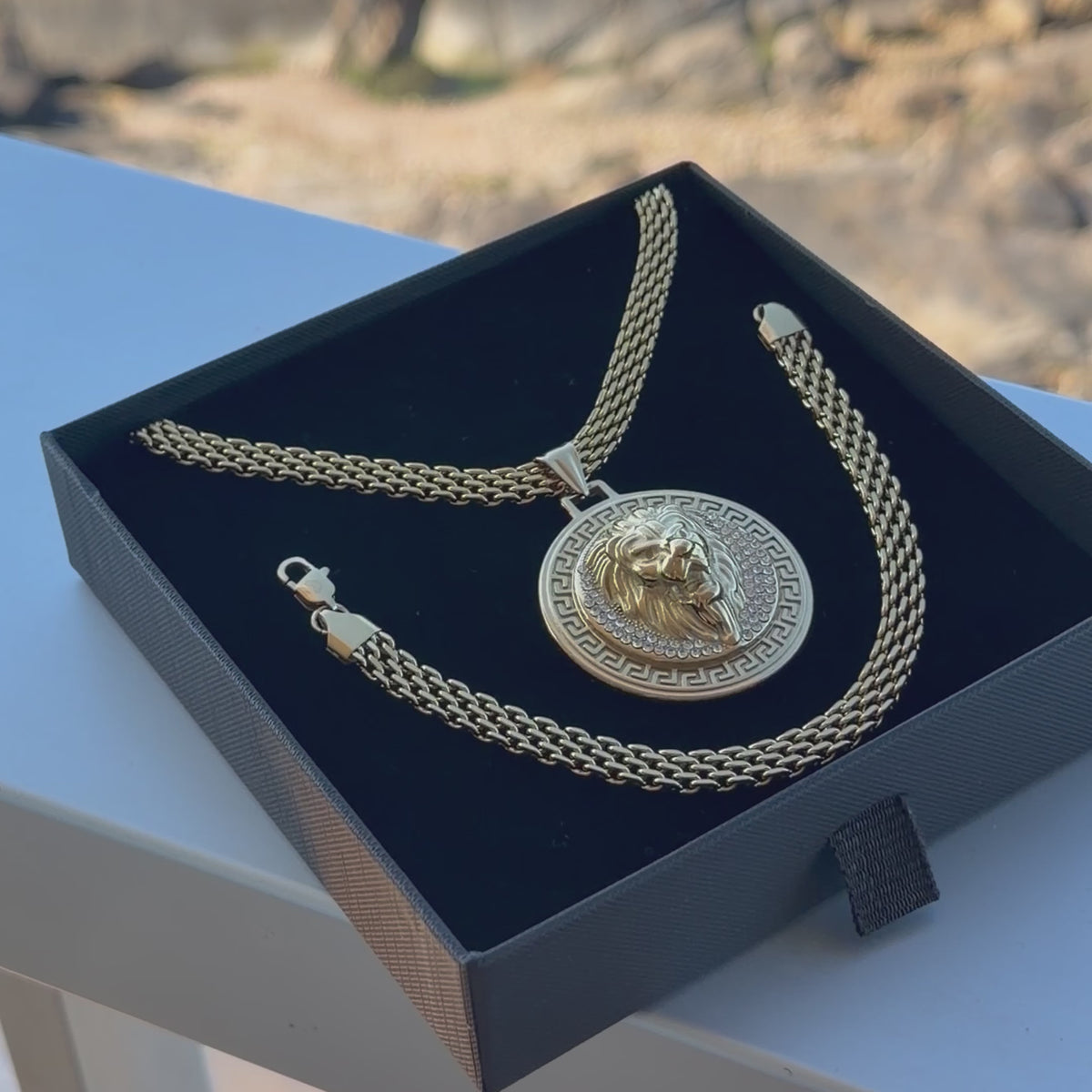 ENSEMBLE MAILLE ROYALE 6 MM + PENDENTIF LION | ZIRCONS